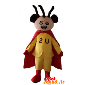 African American μασκότ superhero ντυμένος με κίτρινο και κόκκινο - MASFR23224 - superhero μασκότ