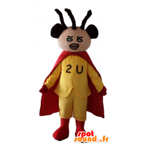 Mascote super-herói americano africano vestida de amarelo e vermelho - MASFR23224 - super-herói mascote