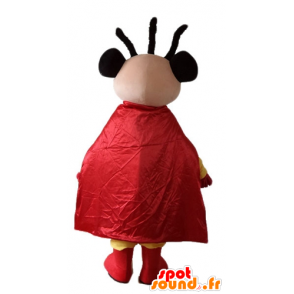 Mascote super-herói americano africano vestida de amarelo e vermelho - MASFR23224 - super-herói mascote