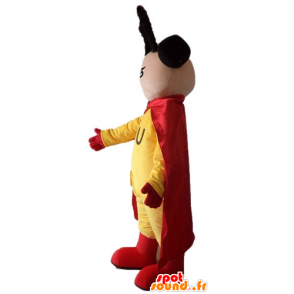African American μασκότ superhero ντυμένος με κίτρινο και κόκκινο - MASFR23224 - superhero μασκότ