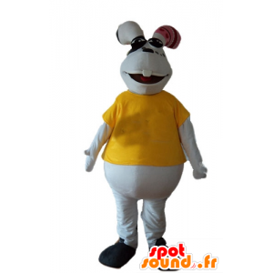 Králík maskot, bílé a kyprý, s žluté košili - MASFR23225 - maskot králíci