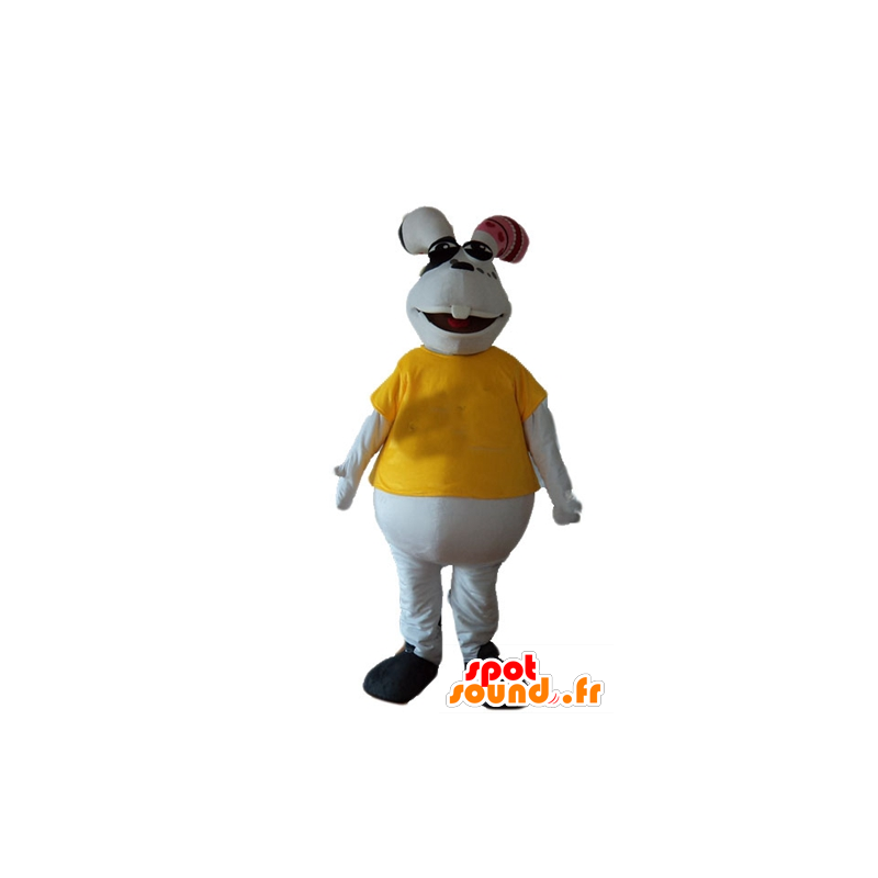 Rabbit mascot, white and plump, with a yellow t-shirt - MASFR23225 - Rabbit mascot