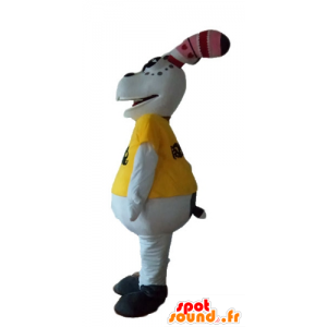 Mascota de conejo, blanco y regordete, con una camiseta amarilla - MASFR23225 - Mascota de conejo