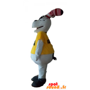 Rabbit mascot, white and plump, with a yellow t-shirt - MASFR23225 - Rabbit mascot