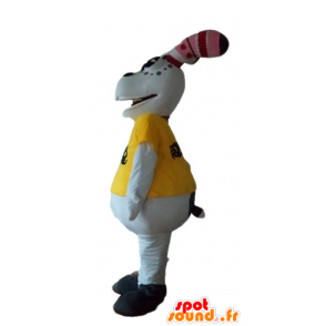 Mascote coelho, branco e gordo, com uma camisa amarela - MASFR23225 - coelhos mascote