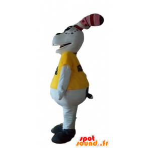 Rabbit mascot, white and plump, with a yellow t-shirt - MASFR23225 - Rabbit mascot