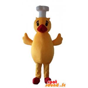 Mascotte de canard jaune et rouge, de poussin avec une toque - MASFR23226 - Mascotte de canards