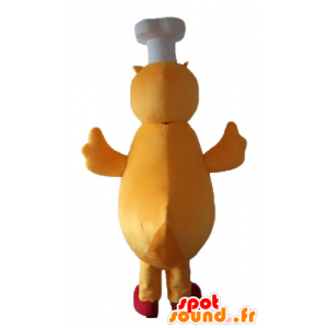 Maskot gul og rød and, kylling med en kokkehue - Spotsound