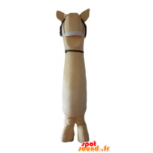 Mascotte de grand cheval beige et marron, très réaliste - MASFR23227 - Mascottes Cheval