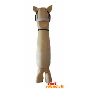 Mascotte de grand cheval beige et marron, très réaliste - MASFR23227 - Mascottes Cheval