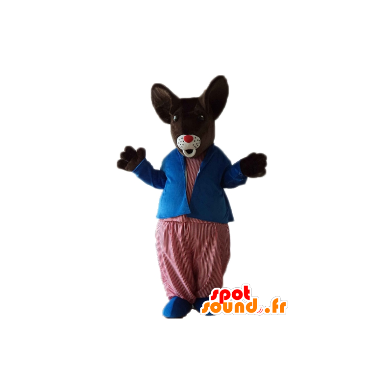 Stor brun rotte maskot, mus i farverigt tøj - Spotsound maskot