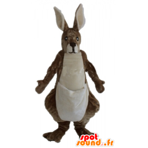 Brun og hvid kænguru-maskot, kæmpe, blød og behåret - Spotsound