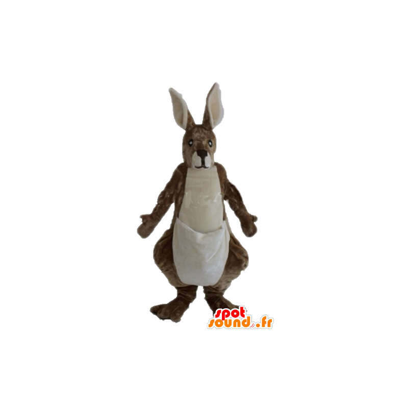 Brown and white kangaroo mascot, giant, soft and hairy - MASFR23230 - Kangaroo mascots