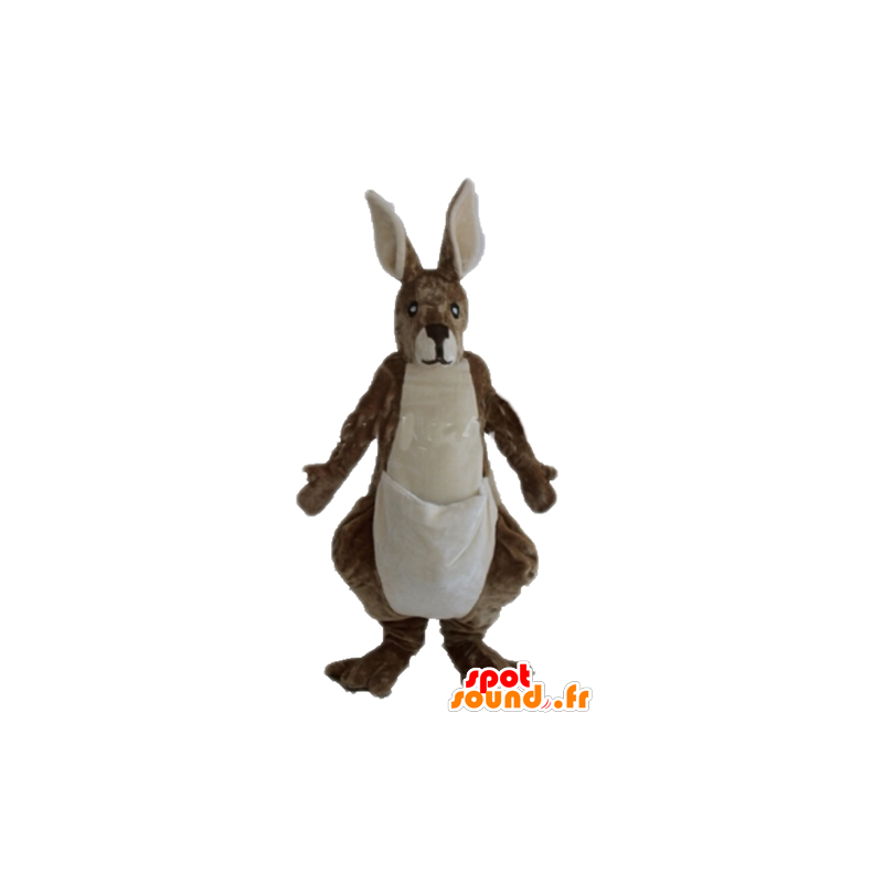 Brun og hvid kænguru-maskot, kæmpe, blød og behåret - Spotsound