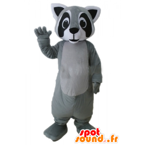 Mascotte de raton laveur gris, noir et blanc, très réaliste - MASFR23231 - Mascottes de ratons