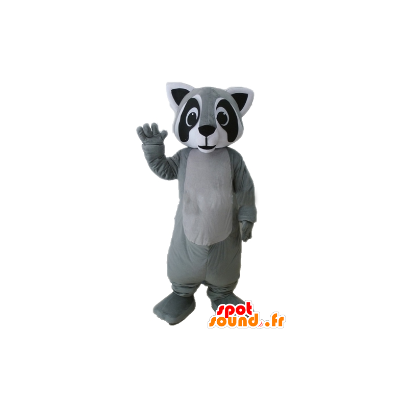 Mascotte de raton laveur gris, noir et blanc, très réaliste - MASFR23231 - Mascottes de ratons