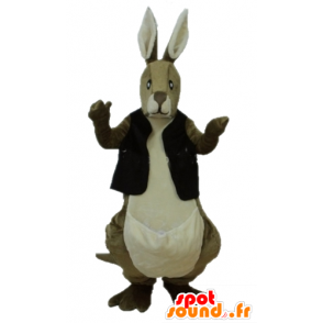 Brown and white kangaroo mascot with a black vest - MASFR23232 - Kangaroo mascots