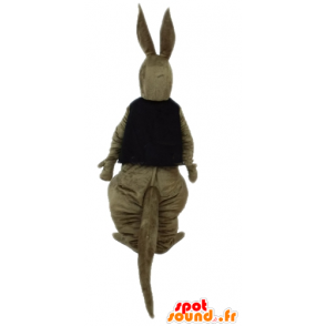 Brun og hvit kenguru maskot med en svart vest - MASFR23232 - Kangaroo maskoter