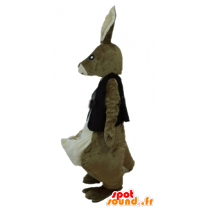 Brun og hvit kenguru maskot med en svart vest - MASFR23232 - Kangaroo maskoter