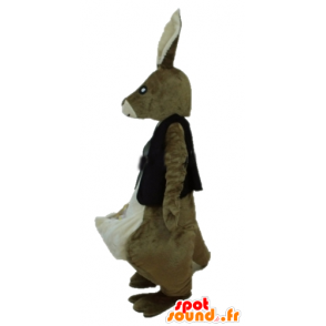 Brown and white kangaroo mascot with a black vest - MASFR23232 - Kangaroo mascots