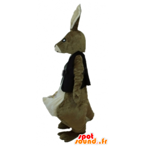 Bruine en witte kangoeroe mascotte met een zwart vest - MASFR23232 - Kangaroo mascottes