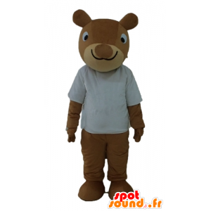 Mascot esquilo marrom, sorrindo, com camisa branca - MASFR23234 - mascotes Squirrel