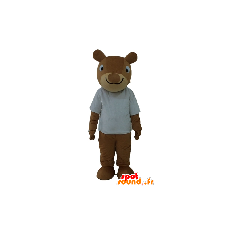 Mascot esquilo marrom, sorrindo, com camisa branca - MASFR23234 - mascotes Squirrel