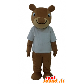 Mascot esquilo marrom, sorrindo, com camisa branca - MASFR23234 - mascotes Squirrel