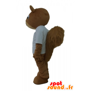 Mascotte bruine eekhoorn, lachend, met wit overhemd - MASFR23234 - mascottes Squirrel