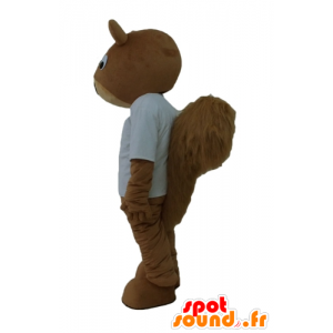 Mascotte d'écureuil marron, souriant, avec un t-shirt blanc - MASFR23234 - Mascottes Ecureuil