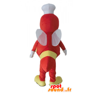 Vliegen mascotte, geel en rood bug met een toque - MASFR23235 - mascottes Insect