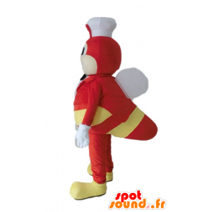 Mascotte de mouche, d'insecte jaune et rouge, avec une toque - MASFR23235 - Mascottes Insecte