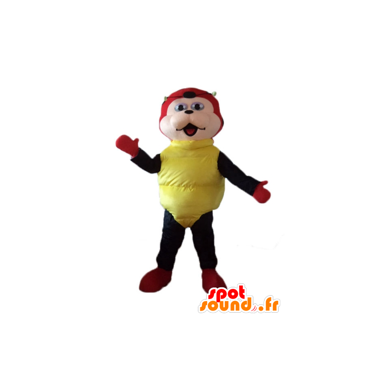 Mascot joaninha vermelho, preto e amarelo, com bolinhas - MASFR23237 - mascotes Insect