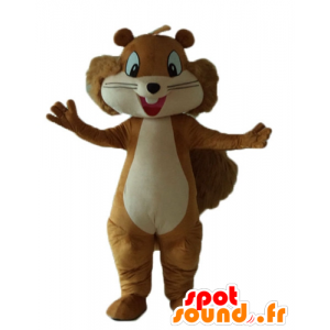 Mascot bruin en beige eekhoorn, lachend en harige - MASFR23239 - mascottes Squirrel