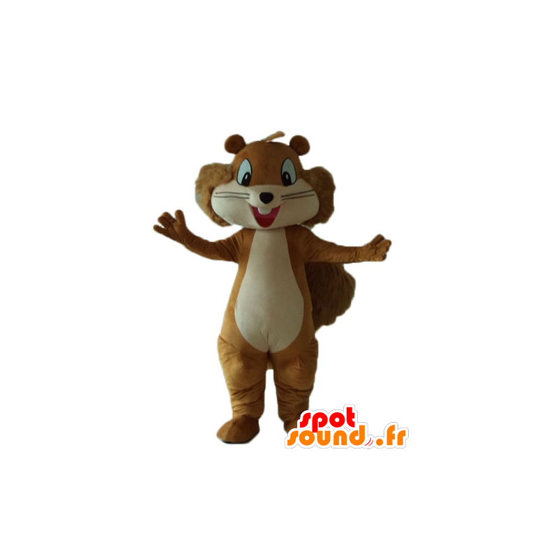 Mascot bruin en beige eekhoorn, lachend en harige - MASFR23239 - mascottes Squirrel