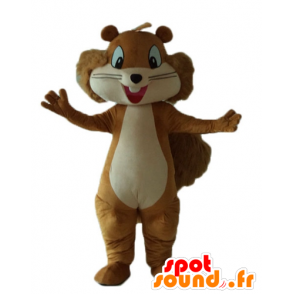 Mascotte d'écureuil marron et beige, souriant et poilu - MASFR23239 - Mascottes Ecureuil