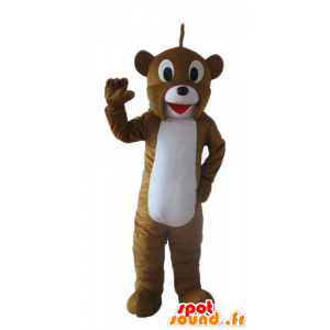 Mascotte d'ours marron et blanc, sympathique et souriant - MASFR23240 - Mascotte d'ours