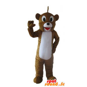 Maskotti ruskea ja valkoinen karhu, ystävällinen ja hymyilevä - MASFR23240 - Bear Mascot