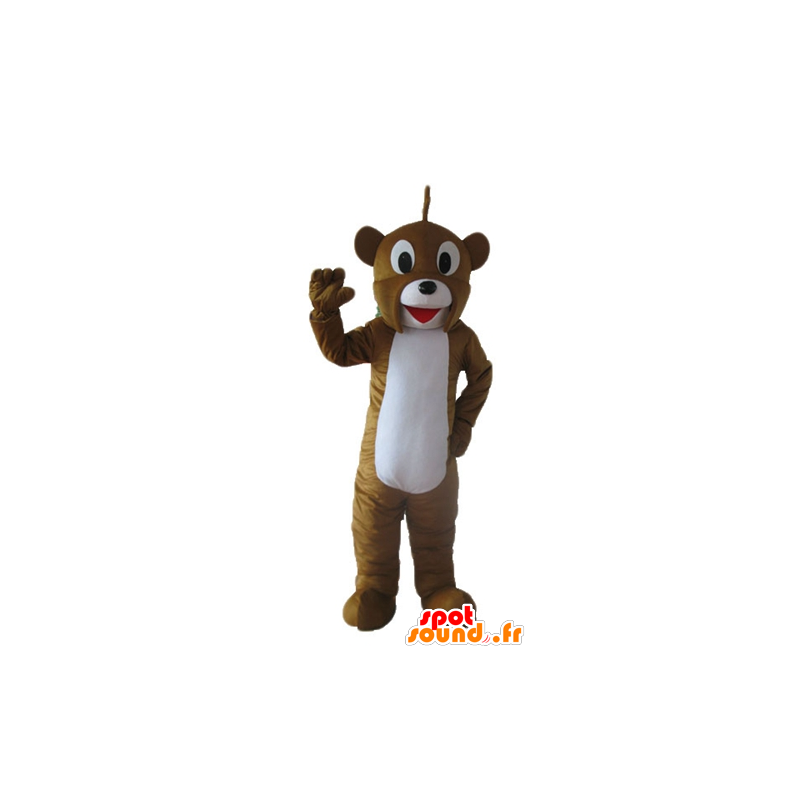 Mascot braunen und weißen Bären, freundlich und lächelnd - MASFR23240 - Bär Maskottchen