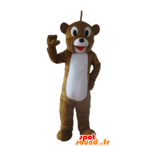 Mascot braunen und weißen Bären, freundlich und lächelnd - MASFR23240 - Bär Maskottchen