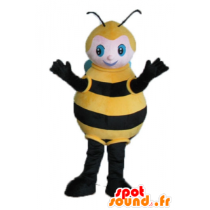 Maskotka wielki czarny pszczoła, żółty i niebieski - MASFR23242 - Bee Mascot