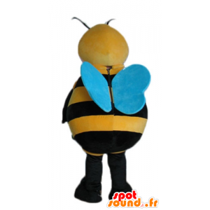 Mascot grande abelha preta, amarela e azul - MASFR23242 - Bee Mascot