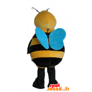 Mascotte grote zwarte bij, geel en blauw - MASFR23242 - Bee Mascot