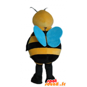 Mascotte grote zwarte bij, geel en blauw - MASFR23242 - Bee Mascot