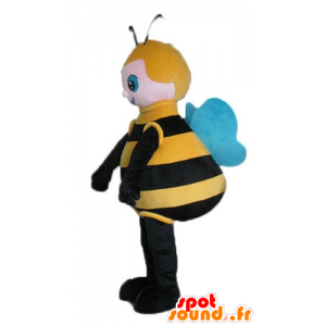 Mascot big black bee, yellow and blue - MASFR23242 - Mascots bee