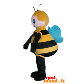 Mascotte grote zwarte bij, geel en blauw - MASFR23242 - Bee Mascot