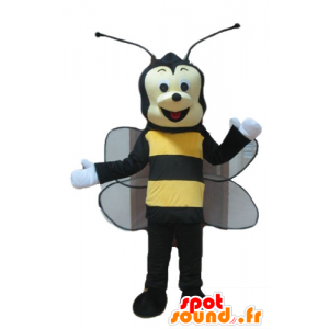 Mascot abelha, vespa preta e amarela, sorrindo - MASFR23244 - Bee Mascot