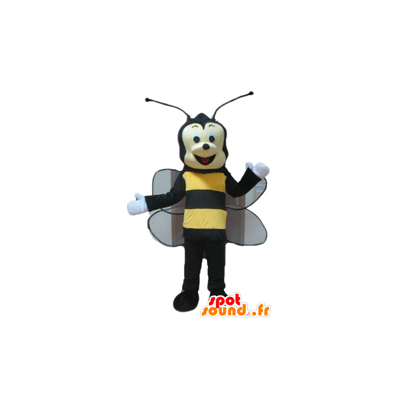 Mascot abelha, vespa preta e amarela, sorrindo - MASFR23244 - Bee Mascot