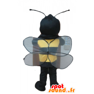 Mascot abelha, vespa preta e amarela, sorrindo - MASFR23244 - Bee Mascot