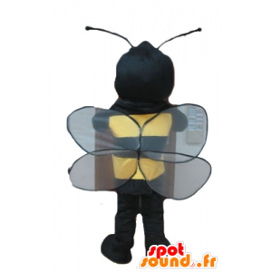 Mascot bee, svart og gul veps, smilende - MASFR23244 - Bee Mascot